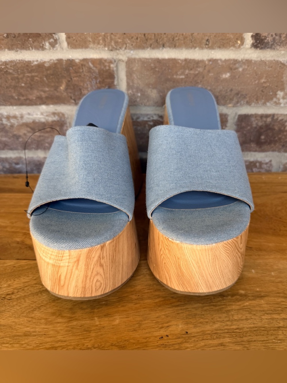 Forever 21 Light Blue Denim Platform Slide Sandals